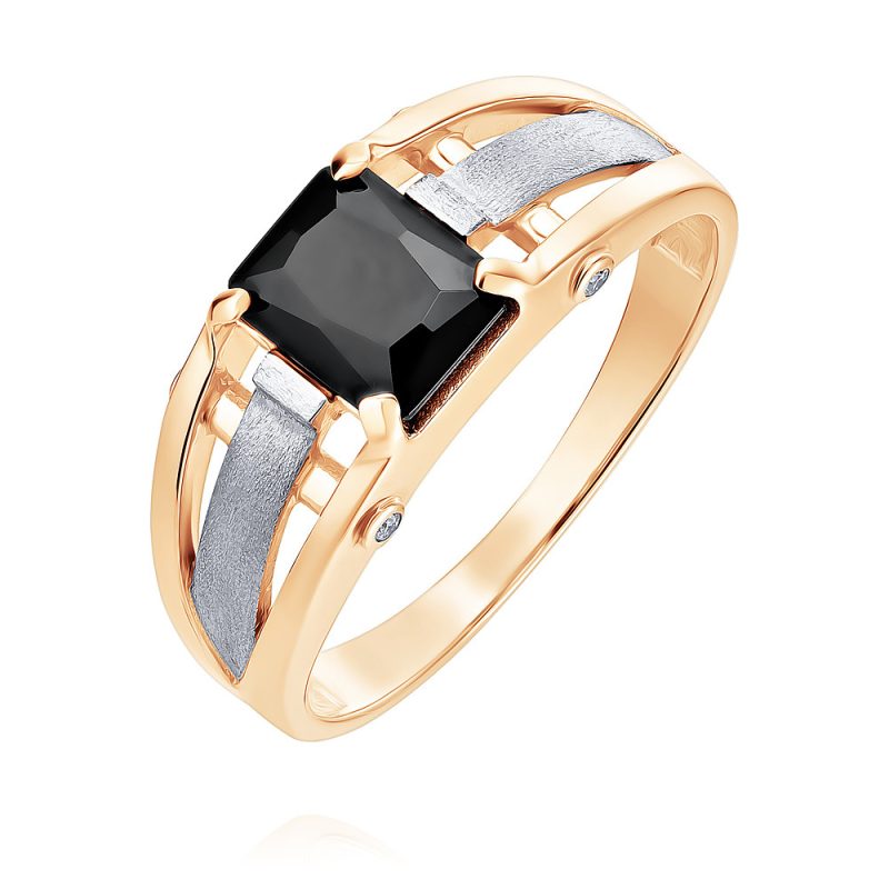 Ring made of 585 red gold with diamond, onyx