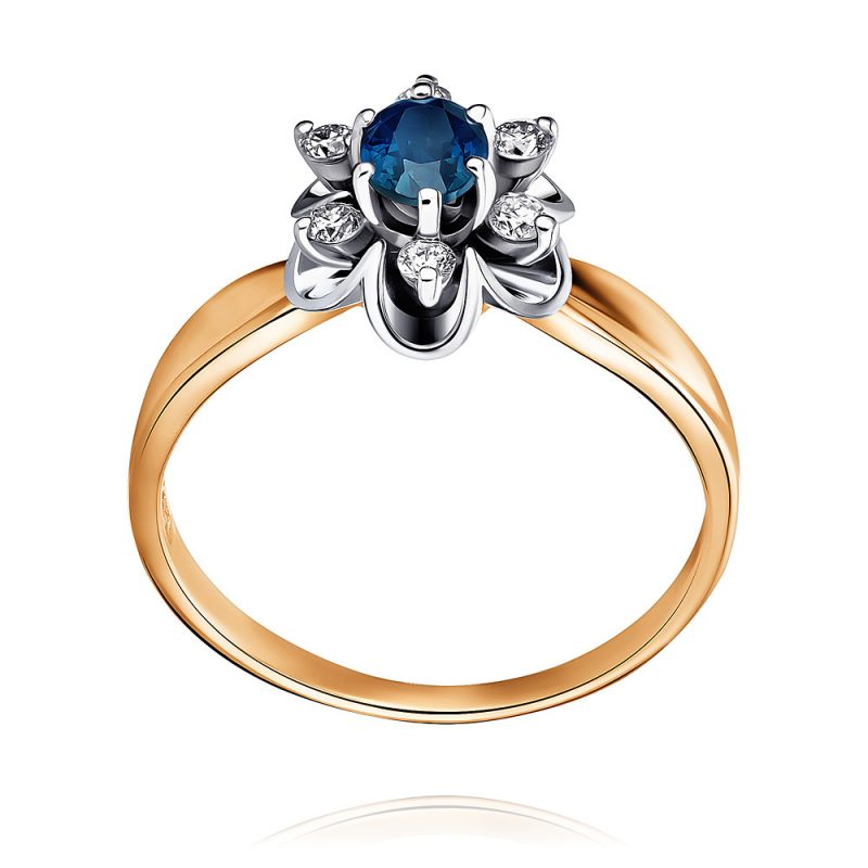 Ring 585 Gold with Diamond, Sapphire